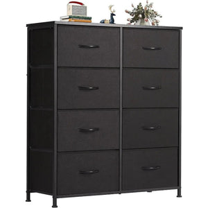 OLIXIS Organizer Storage 8, Chest of Drawers with Fabric Bins, Tall Dresser with Wood Top for Bedroom（Brown/Black）optional