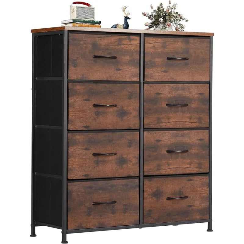 OLIXIS Organizer Storage 8, Chest of Drawers with Fabric Bins, Tall Dresser with Wood Top for Bedroom（Brown/Black）optional