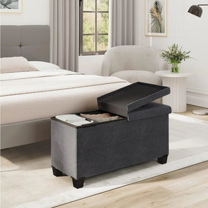 Ottoman Bench with Storage Bins, 30-In Storage Bench for Bedroom End of Bed, Folding Foot Rest Ottoman with Storage