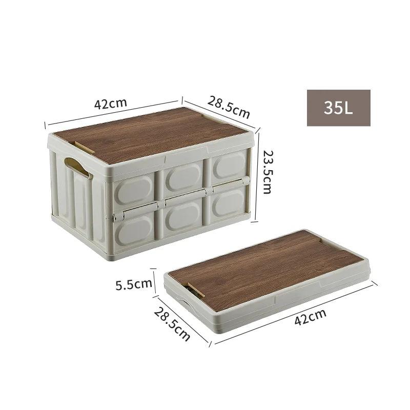 Outdoor Camping Folding Box With Wooden Lid Car Storage Box Food Organizer Container for Household Large Capacity Storage Box