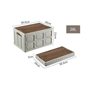 Outdoor Camping Folding Box With Wooden Lid Car Storage Box Food Organizer Container for Household Large Capacity Storage Box