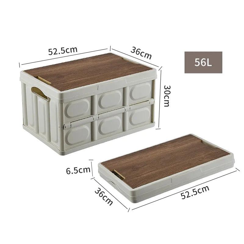 Outdoor Camping Folding Box With Wooden Lid Car Storage Box Food Organizer Container for Household Large Capacity Storage Box