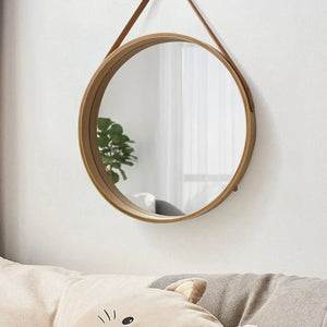 Perforation-free Vanity Mirror Wall-mounted Round Thickened Wooden Border Dressing Mirror Bathroom Mirror Makeup Mirror