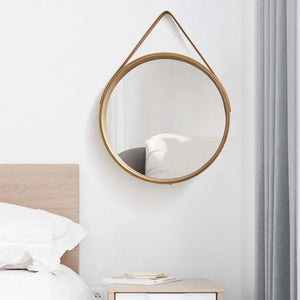 Perforation-free Vanity Mirror Wall-mounted Round Thickened Wooden Border Dressing Mirror Bathroom Mirror Makeup Mirror