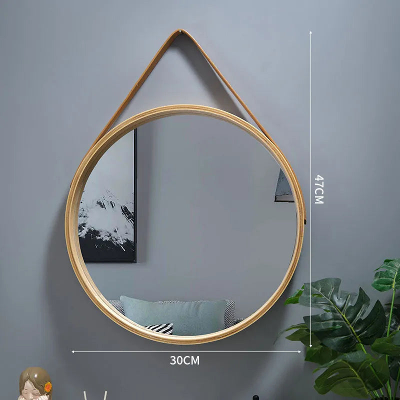 Perforation-free Vanity Mirror Wall-mounted Round Thickened Wooden Border Dressing Mirror Bathroom Mirror Makeup Mirror