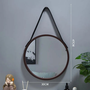 Perforation-free Vanity Mirror Wall-mounted Round Thickened Wooden Border Dressing Mirror Bathroom Mirror Makeup Mirror