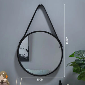 Perforation-free Vanity Mirror Wall-mounted Round Thickened Wooden Border Dressing Mirror Bathroom Mirror Makeup Mirror