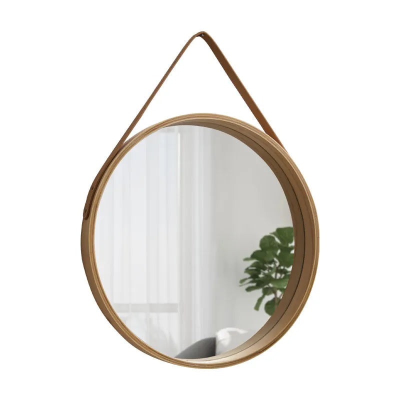 Perforation-free Vanity Mirror Wall-mounted Round Thickened Wooden Border Dressing Mirror Bathroom Mirror Makeup Mirror