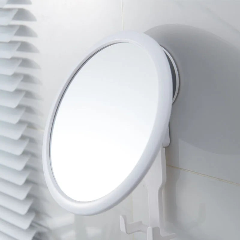 Plastic Washroom Round Mirror Adjustable Perforation-free Wall-mounted Self Adhesive Vanity Mirror with Hook