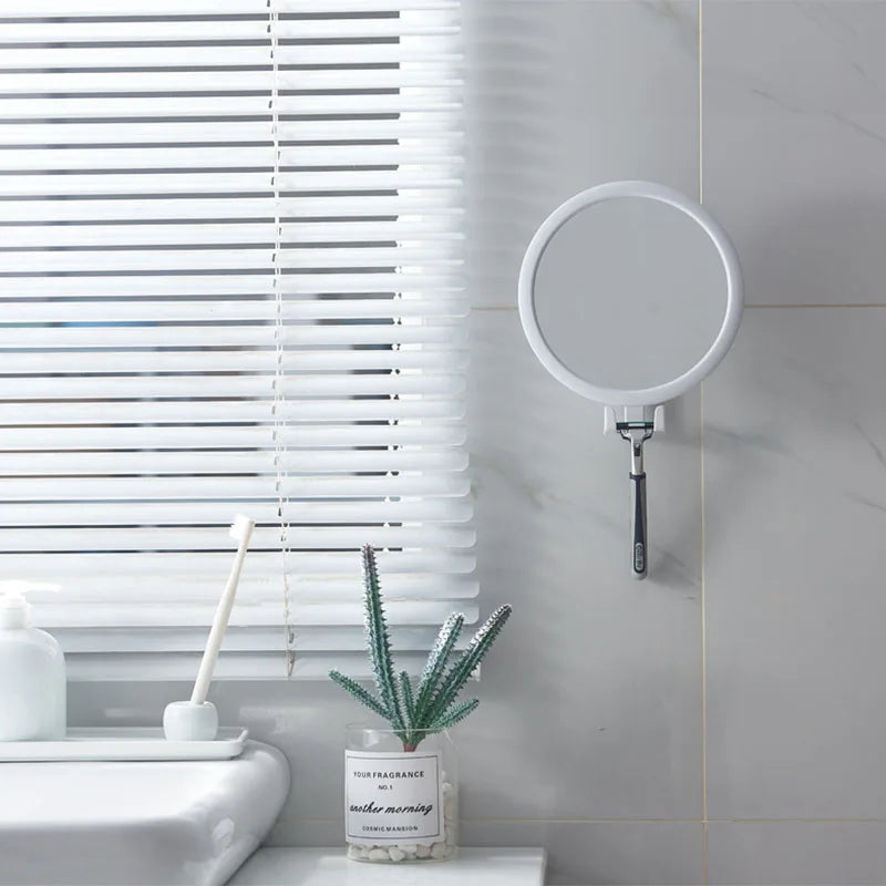 Plastic Washroom Round Mirror Adjustable Perforation-free Wall-mounted Self Adhesive Vanity Mirror with Hook