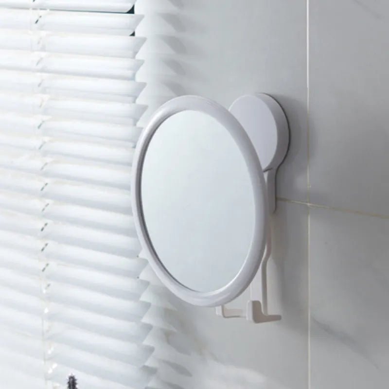 Plastic Washroom Round Mirror Adjustable Perforation-free Wall-mounted Self Adhesive Vanity Mirror with Hook