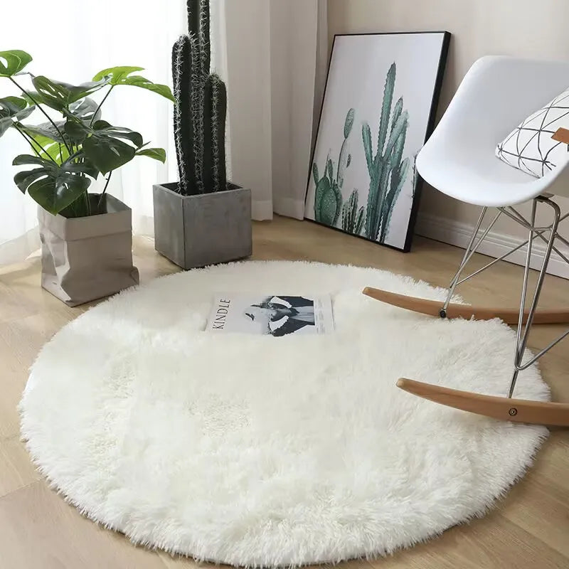 Plush round carpet living Room Decoration Children's Bedroom fluffy white carpet non-slip blanket bedside design Room play mat