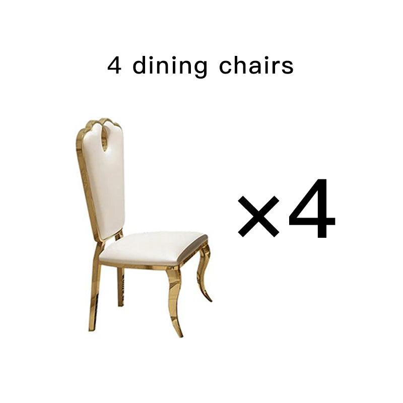 Post-Modern Marble Top-Grade Dining Table And Chairs Combination Stainless Steel Top Crown Apartment Golden Carved Furniture