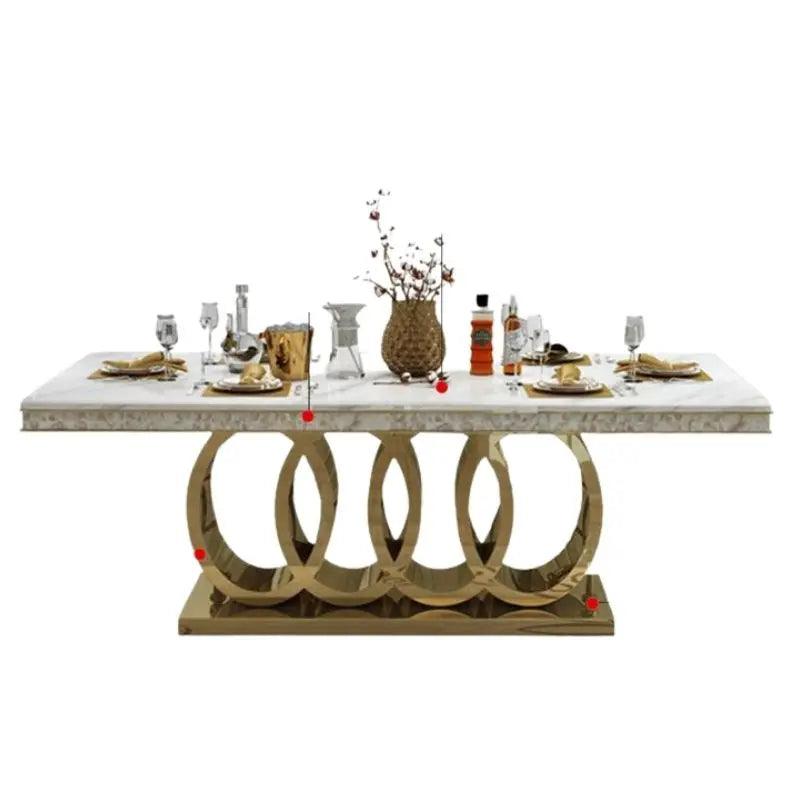 Post-Modern Marble Top-Grade Dining Table And Chairs Combination Stainless Steel Top Crown Apartment Golden Carved Furniture