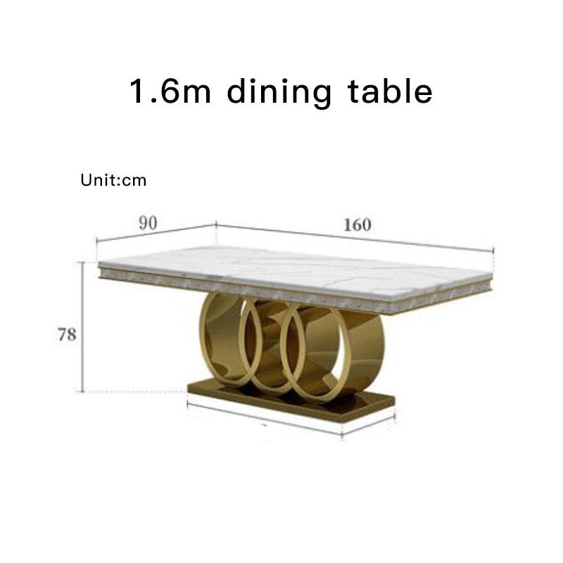 Post-Modern Marble Top-Grade Dining Table And Chairs Combination Stainless Steel Top Crown Apartment Golden Carved Furniture