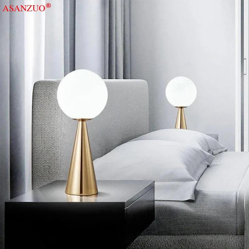 Postmodern Bedside Art Table Lamp Creative Cone Golden Glass Bedside Bar Cafe Livring Room Decoration Lamp