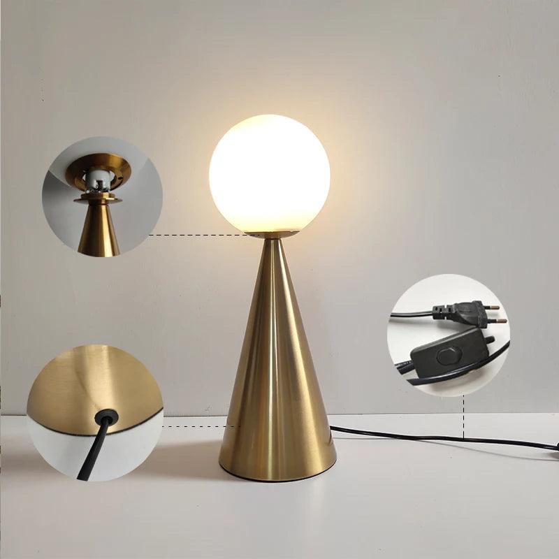 Postmodern Bedside Art Table Lamp Creative Cone Golden Glass Bedside Bar Cafe Livring Room Decoration Lamp