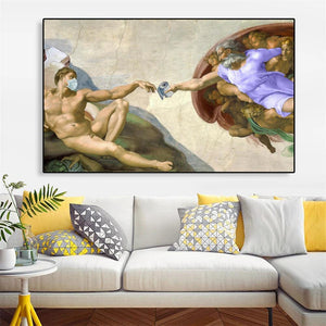 Precious Toilet Paper Funny Hand of God and Adam Mural Poster Prints Canvas Painting Wall Art Decor Wash Room Study Home Decor