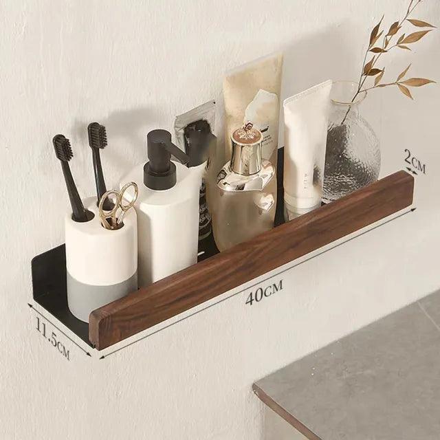 Punch-Free Bathroom Shelf Wooden Shelf Wall-Mounted Shower Wall Shelves For Shampoo Waterproof Storage Rack Bathroom Organizer