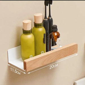 Punch-Free Bathroom Shelf Wooden Shelf Wall-Mounted Shower Wall Shelves For Shampoo Waterproof Storage Rack Bathroom Organizer