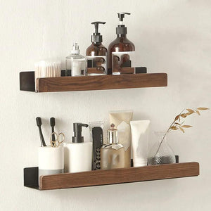 Punch-Free Bathroom Shelf Wooden Shelf Wall-Mounted Shower Wall Shelves For Shampoo Waterproof Storage Rack Bathroom Organizer