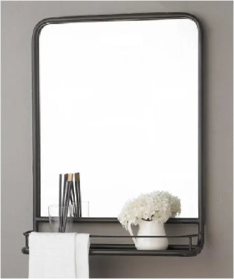 RH13014 home decor 2022 rectangle black frame decor mirror wall living room bathroom mirror with shelf custom bath mirrors