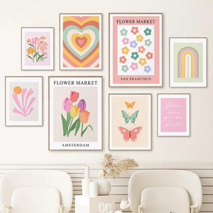 Rainbow Matisse Flower Market Butterfly Heart Wall Art Canvas Painting Posters And Prints Wall Pictures For Living Room Decor