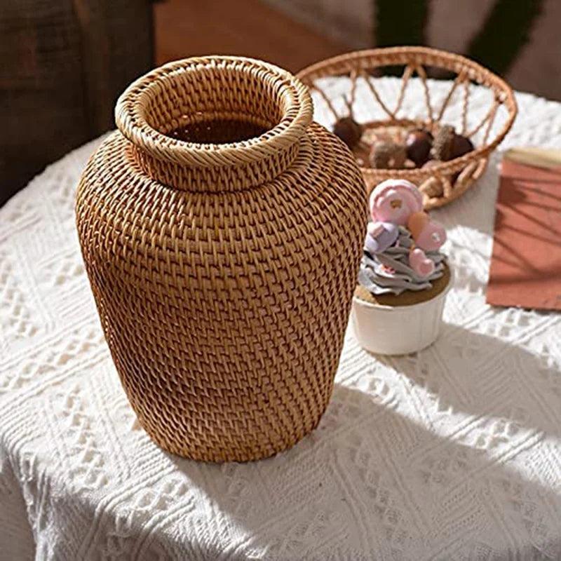 Rattan Woven Vase Art Vase Fashion Tabletop Decoration Plants Flower Pot Faddish Flower Pot For Home Decor