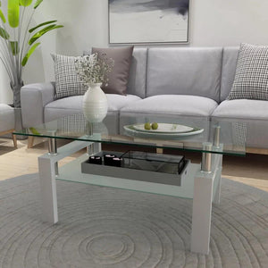 Rectangle Tempered Glass Coffee Table Metal Tube Legs End Table for Living Room, Silver mesas de centro para sala