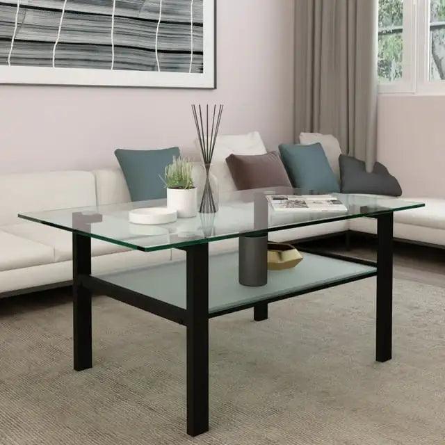 Rectangle Tempered Glass Coffee Table Metal Tube Legs End Table for Living Room, Silver mesas de centro para sala