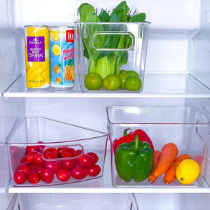 Refrigerator Organizer Pantry Food Storage Stackable Boxes With Cut Out Clear Plastic Handle