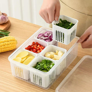 Refrigerator Storage Box 4/6 Grid Food Vegetable Fruit Storage Box Fridge Organizer Drain Basket Meat Onion Ginger Clear Crisper