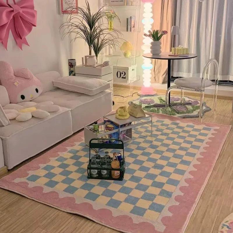 Retro Checkerboard Rugs for Bedroom Home Decor Fluffy Soft Plush Floor Mat Living Room Decoration Carpet Lattice Lounge Rug