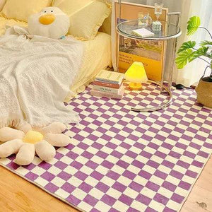 Retro Checkerboard Rugs for Bedroom Home Decor Fluffy Soft Plush Floor Mat Living Room Decoration Carpet Lattice Lounge Rug