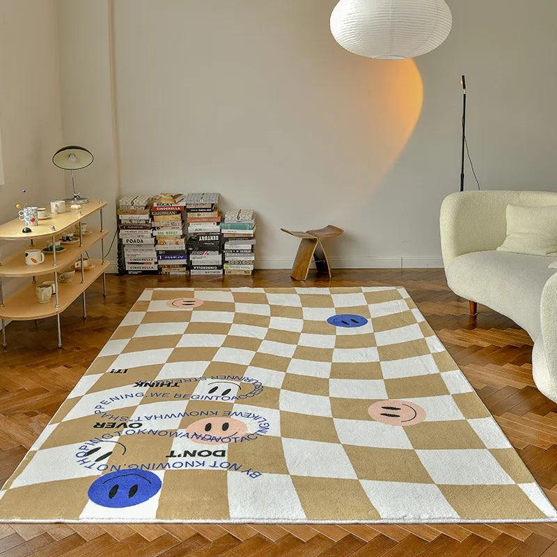 Retro Checkerboard Rugs for Bedroom Home Decor Fluffy Soft Plush Floor Mat Living Room Decoration Carpet Lattice Lounge Rug