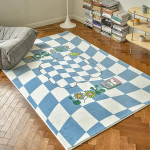 Retro Checkerboard Rugs for Bedroom Home Decor Fluffy Soft Plush Floor Mat Living Room Decoration Carpet Lattice Lounge Rug