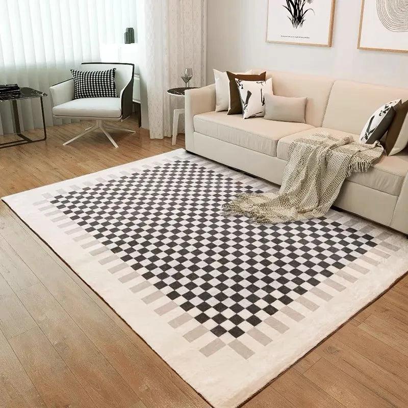 Retro Checkerboard Rugs for Bedroom Home Decor Fluffy Soft Plush Floor Mat Living Room Decoration Carpet Lattice Lounge Rug