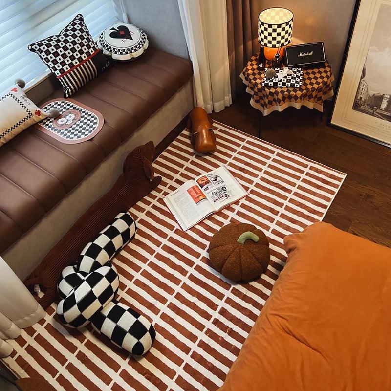 Retro Checkered Carpet Living Room Large Area Plush Rugs Coffee Tables Mat Cloakroom Soft Foot Mat Bedside of Bedroom Fluffy Rug