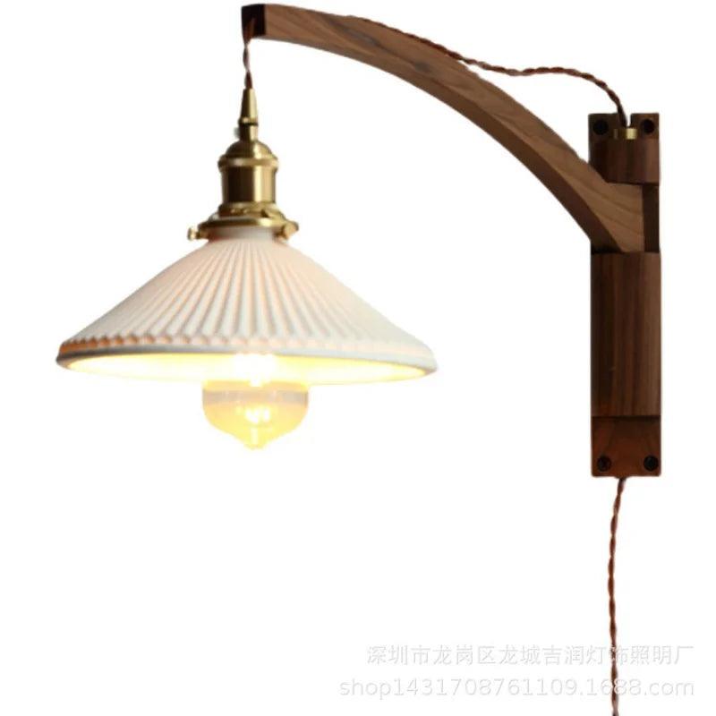 Retro Folding Wall Lamp Silent Style Design Sense Black Walnut Retractable Rotating Bedroom Bedside Wall Lamp