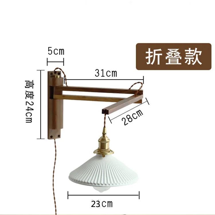 Retro Folding Wall Lamp Silent Style Design Sense Black Walnut Retractable Rotating Bedroom Bedside Wall Lamp