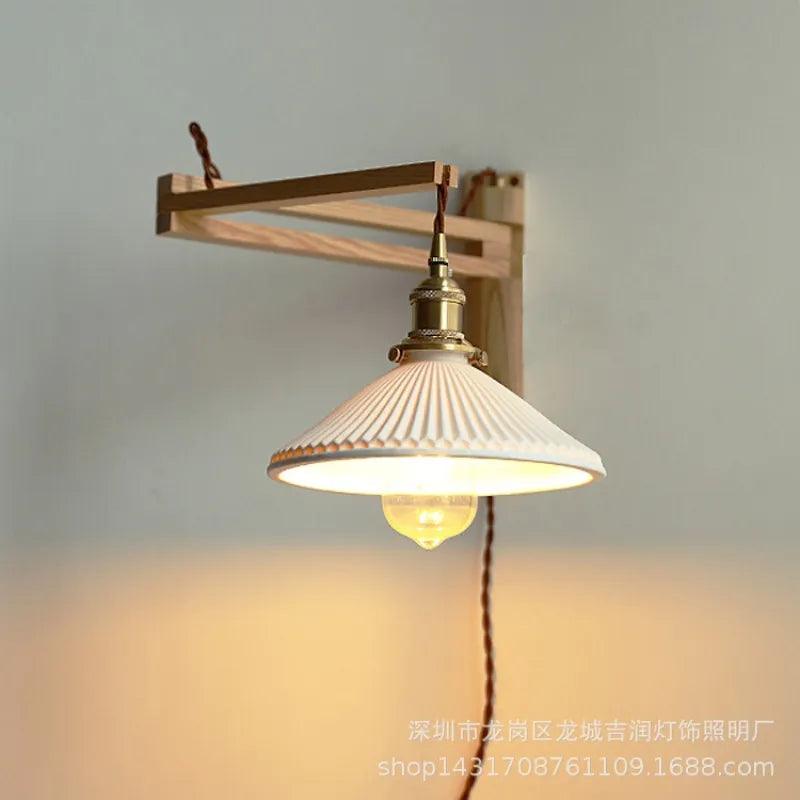 Retro Folding Wall Lamp Silent Style Design Sense Black Walnut Retractable Rotating Bedroom Bedside Wall Lamp