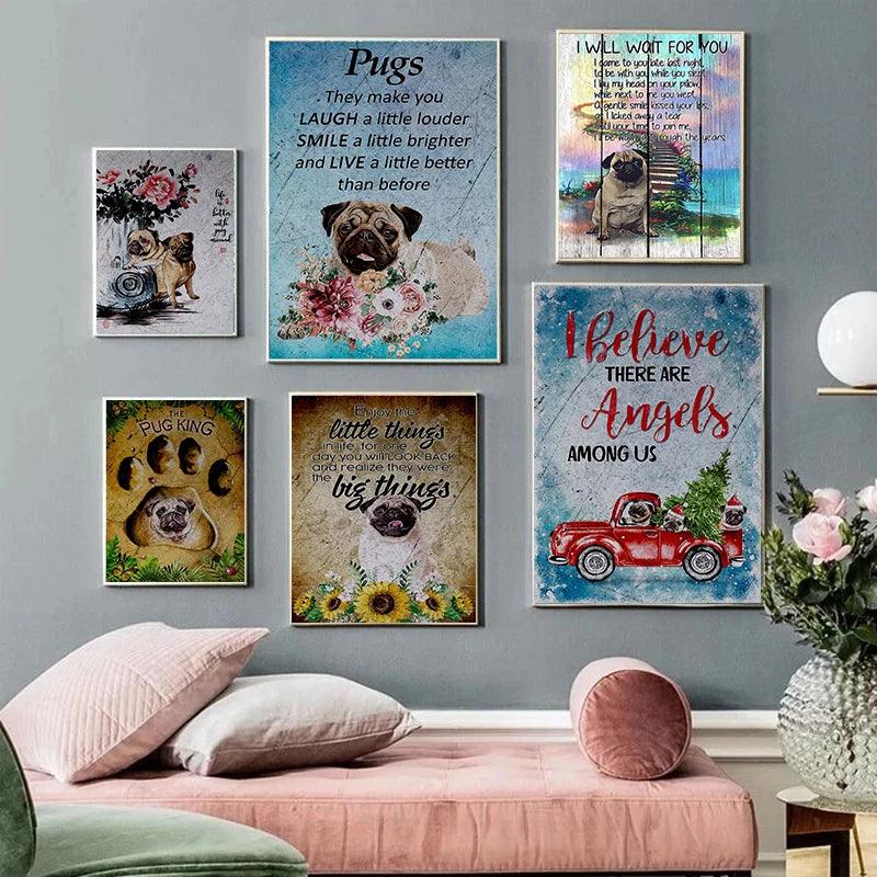 Retro Pug Dog Animals Wall Prints Canvas Painting Pictures for Living Room Home Decor Posters and Prints Wall Art Kitchen Decor