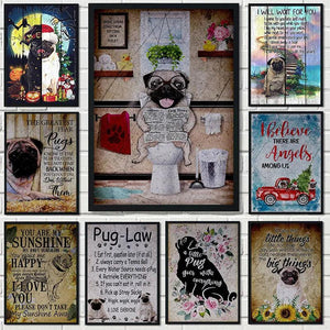 Retro Pug Dog Animals Wall Prints Canvas Painting Pictures for Living Room Home Decor Posters and Prints Wall Art Kitchen Decor