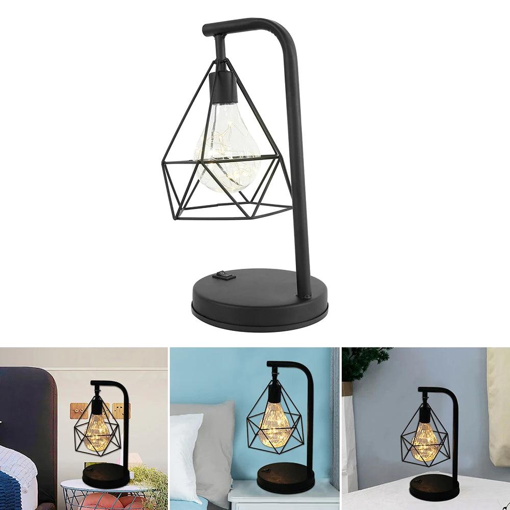 Retro Table Lamp Black Geometric Desk Lighting Night Light Bedside Lamp Classic Iron Home Decoration 2023 Ramadan Decoration