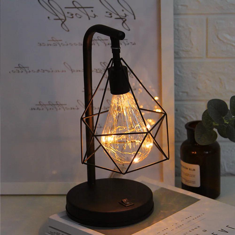 Retro Table Lamp Black Geometric Desk Lighting Night Light Bedside Lamp Classic Iron Home Decoration 2023 Ramadan Decoration