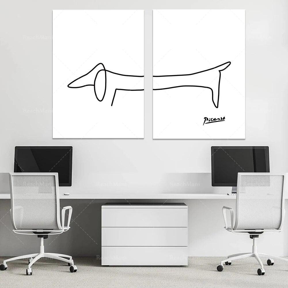 Sausage Dog Picasso Art Prints, Minimalist Prints, Dachshund Dog Drawings, Dog Love Gifts, Sausage Dog Posters