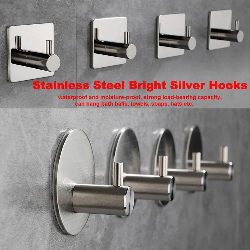 Self Adhesive Bathroom Hooks Robe Towel Hanger 304 Stainless Steel Hook For Bathroom Hangers Shower Hook Bathroom Accessories