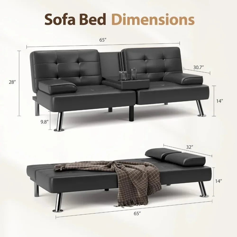 Shahoo Convertible Folding Futon Sofa Bed Sleeper Couch for Living Room Faux Leather Upholstered Loveseat