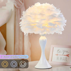 Simple Feather LED Table Lamp Bedroom Bedside Desk Lamp Living Room Decoration Metal Table Lights European Romantic Night Light