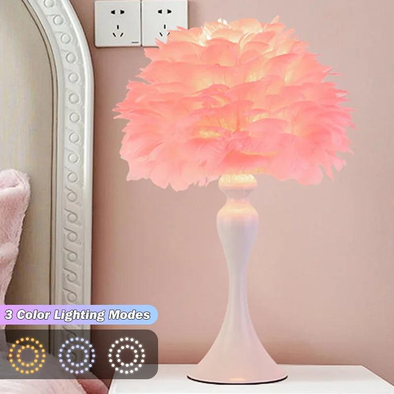 Simple Feather LED Table Lamp Bedroom Bedside Desk Lamp Living Room Decoration Metal Table Lights European Romantic Night Light